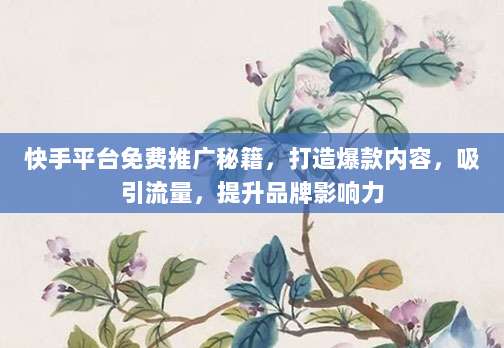 快手平台免费推广秘籍，打造爆款内容，吸引流量，提升品牌影响力