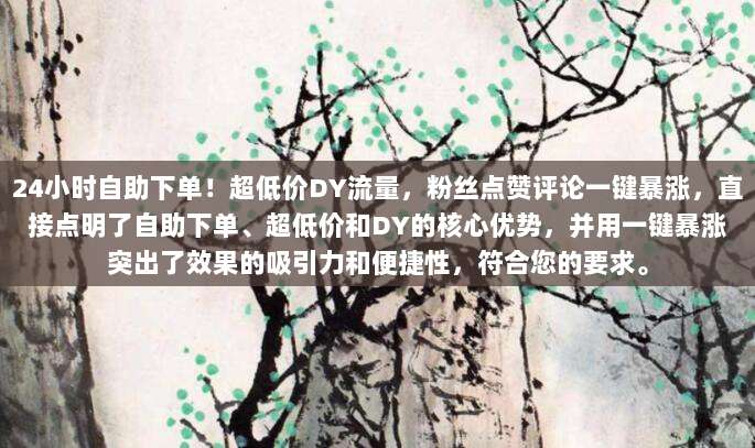 24小时自助下单！超低价DY流量，粉丝点赞评论一键暴涨，直接点明了自助下单、超低价和DY的核心优势，并用一键暴涨突出了效果的吸引力和便捷性，符合您的要求。
